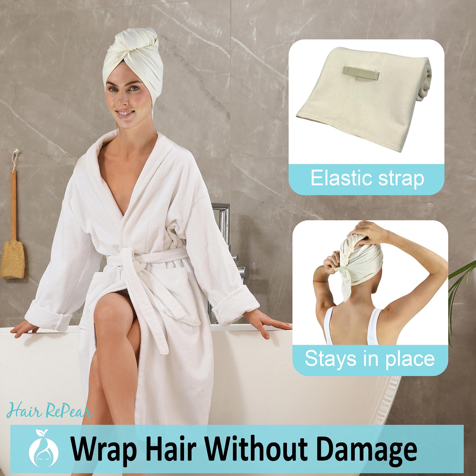 Hair RePear Anti Frizz Combed Cotton Natural hair towel not processed, dyed, or bleached - Promotes Healthy Natural Hair - Extra